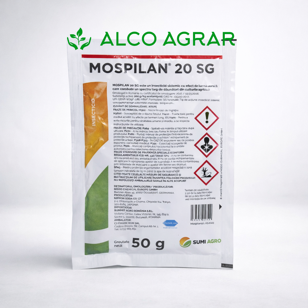 Insecticid Pentru Cartofi, Grau, Porumb, Ardei, Castraveti, Varza, Ceapa, Pomi Fructiferi, MOSPILAN 20 SG, 50 g, Sumi Agro